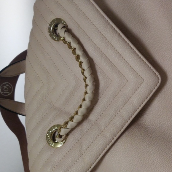 Baby pink leather Victoria Secret draw string backpack with gold chain detail main image 4
